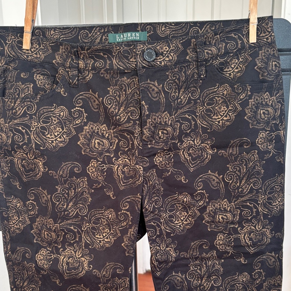 Ralph Lauren Black Trousers with Gold Pattern